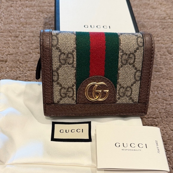 Gucci Accessories - Gucci Ophidia Brown and Green Wallet